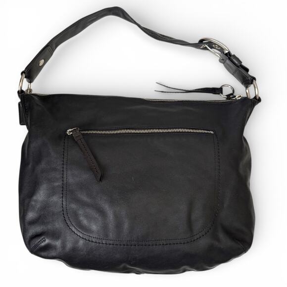 COACH F13108 SoHo Black Leather Whipstitch Wide Buckle Strap Shoulder Bag Large - Picture 5 of 16